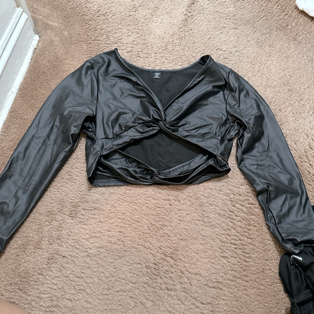 Shein pleather twisted crop top